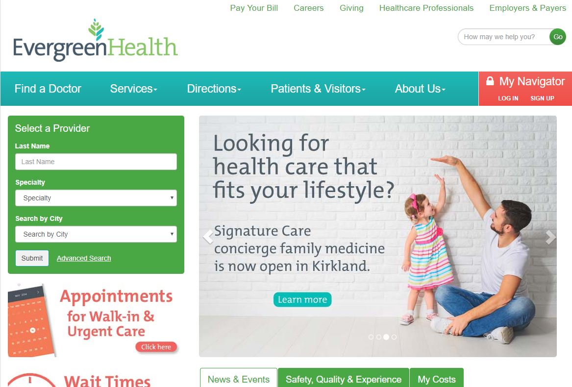 Image of EvergreenHealth Main Page