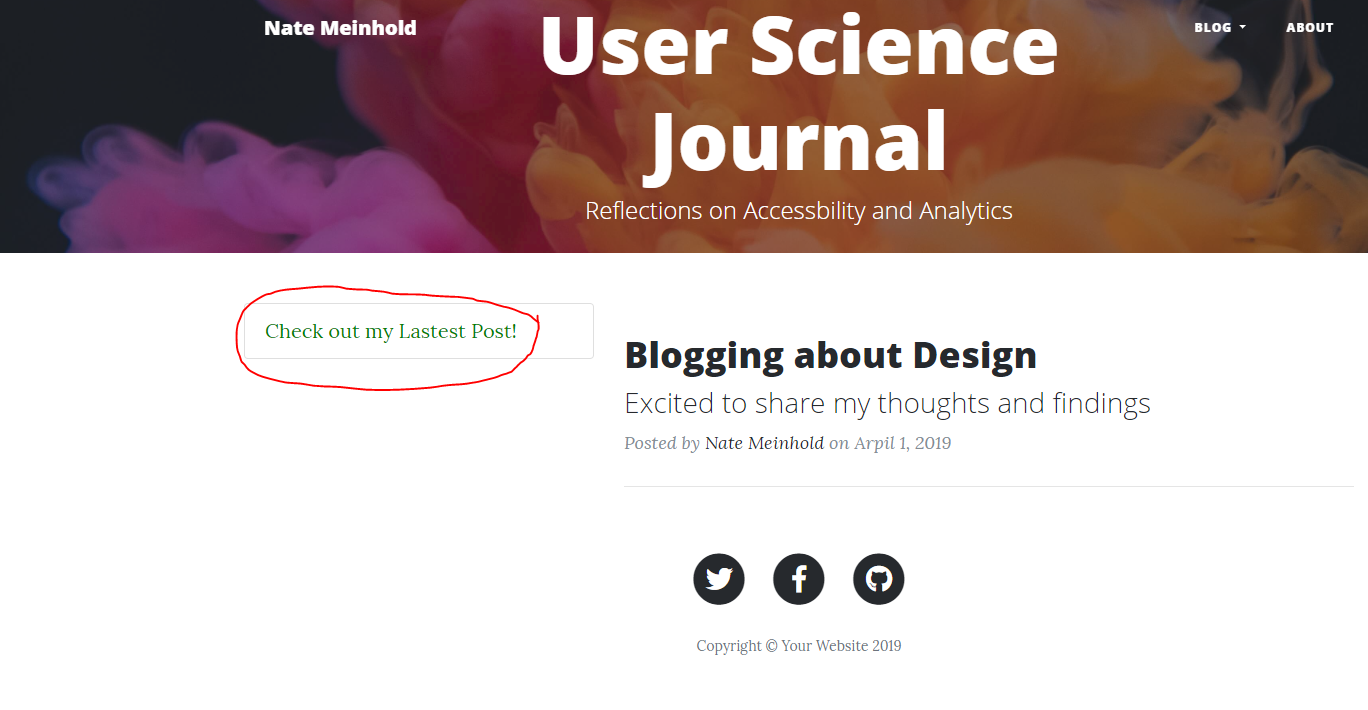 image of my userScienceJournal homepage, there is a green link labeled check out my latest post