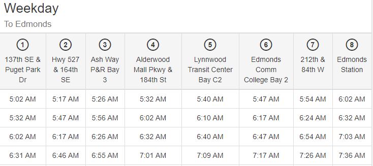 Sample of Bus schedules from comm transit site