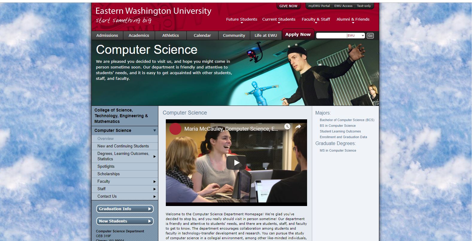 Older EWU Program Page, the template is different, there are now images of 
                students working on computers. The colors are different, these two pages do not look like they belong to the same website.